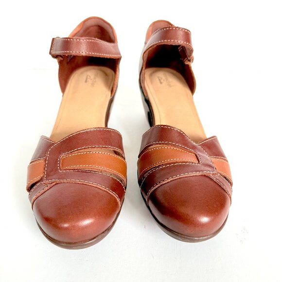 Clarks Emily Daisy Maryjane Brown Leather Ortholite Sandal Pumps Size 9.5 - Picture 3 of 11